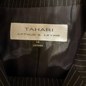 Tahari pantsuit, size 14, black with pink pinstripe